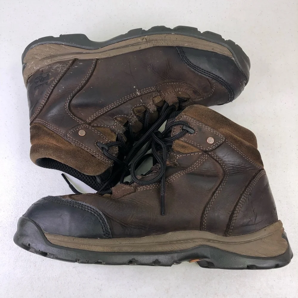 Timberland Brown Leather Steel Toe Lace Up Boots Size 9.5